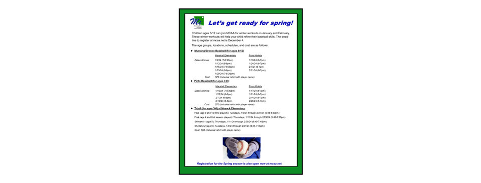 Baseball and T-ball Winter Clinics